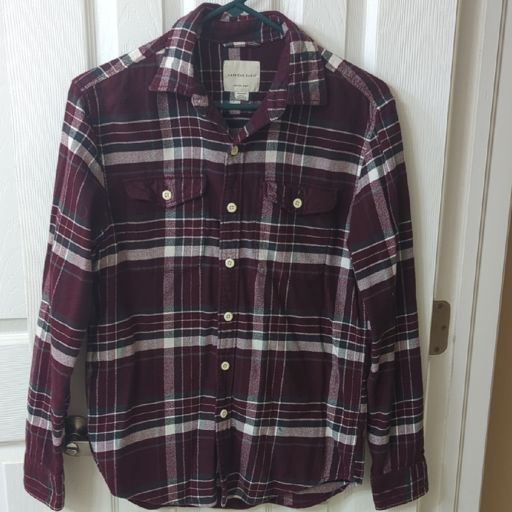 American Eagle Outfitters Burgundy Plaid Flannel Shirt